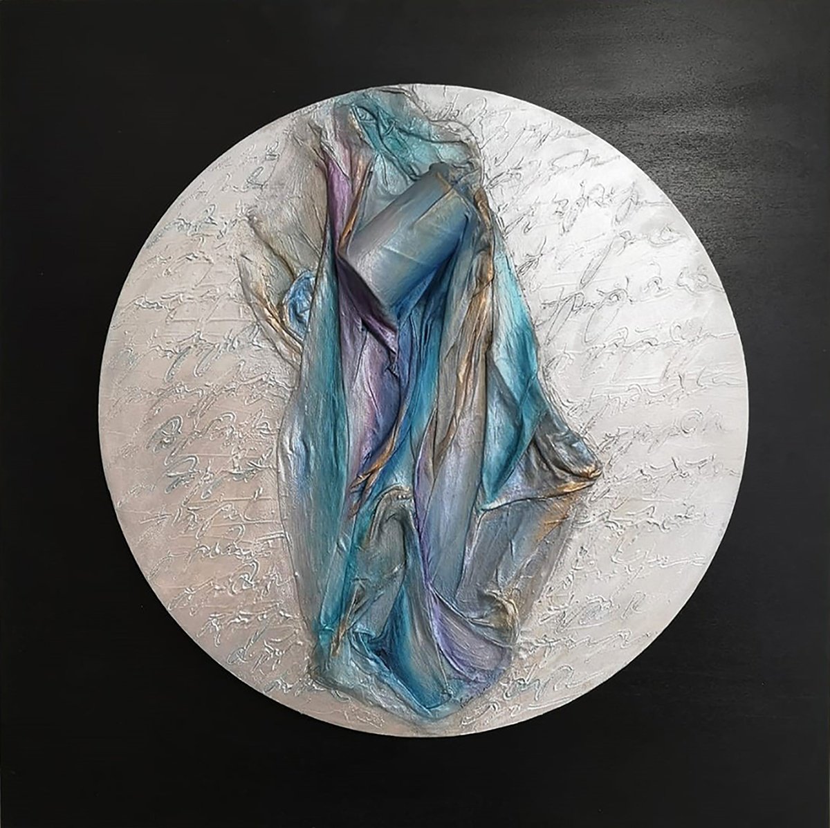 Abstract Painting By Ivana Urso, 26 X 26, Folds, Lines, Words, Original Artwork