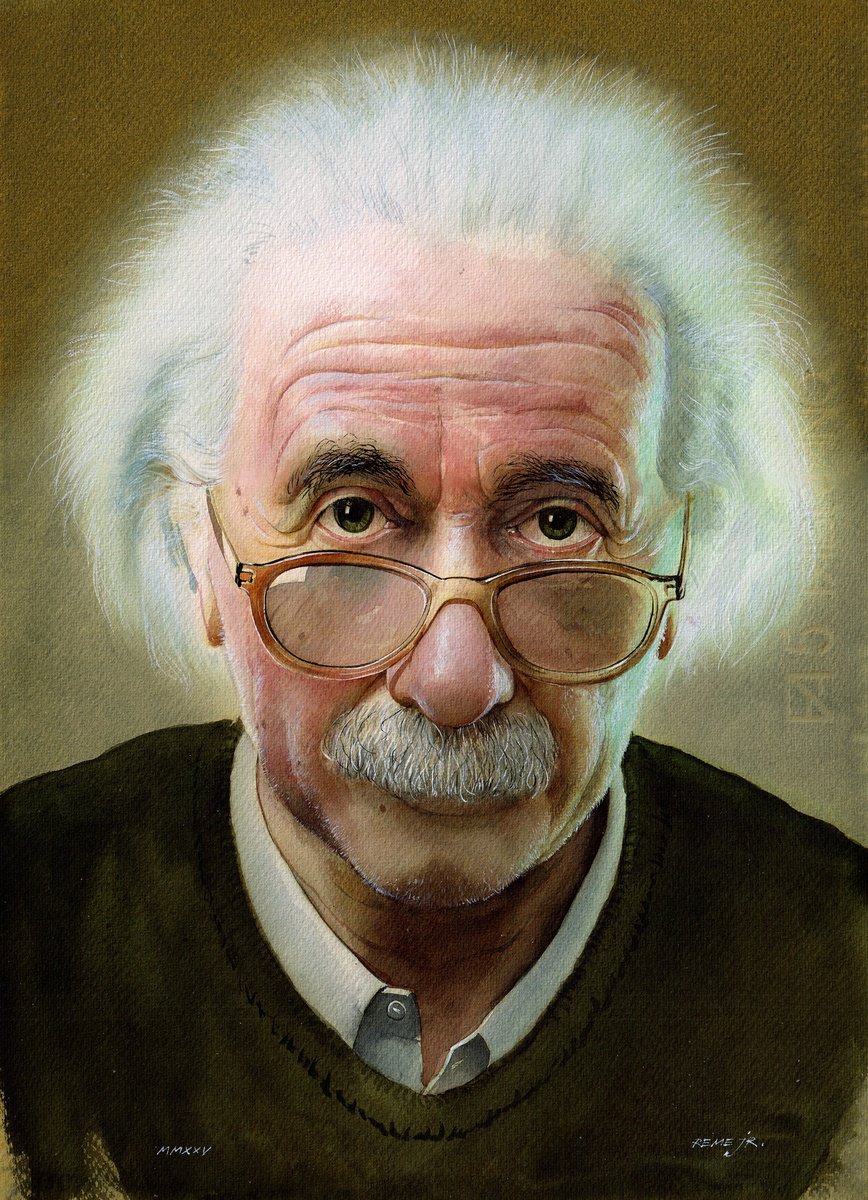 Photorealistic Portrait Watercolour By Reme Jr., 12 X 16", Albert Einstein, Original Artwork