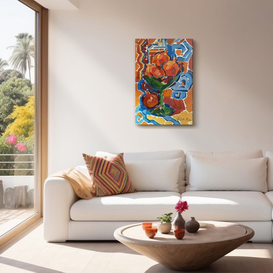 Pomegranates in an Emerald Crystal Vase