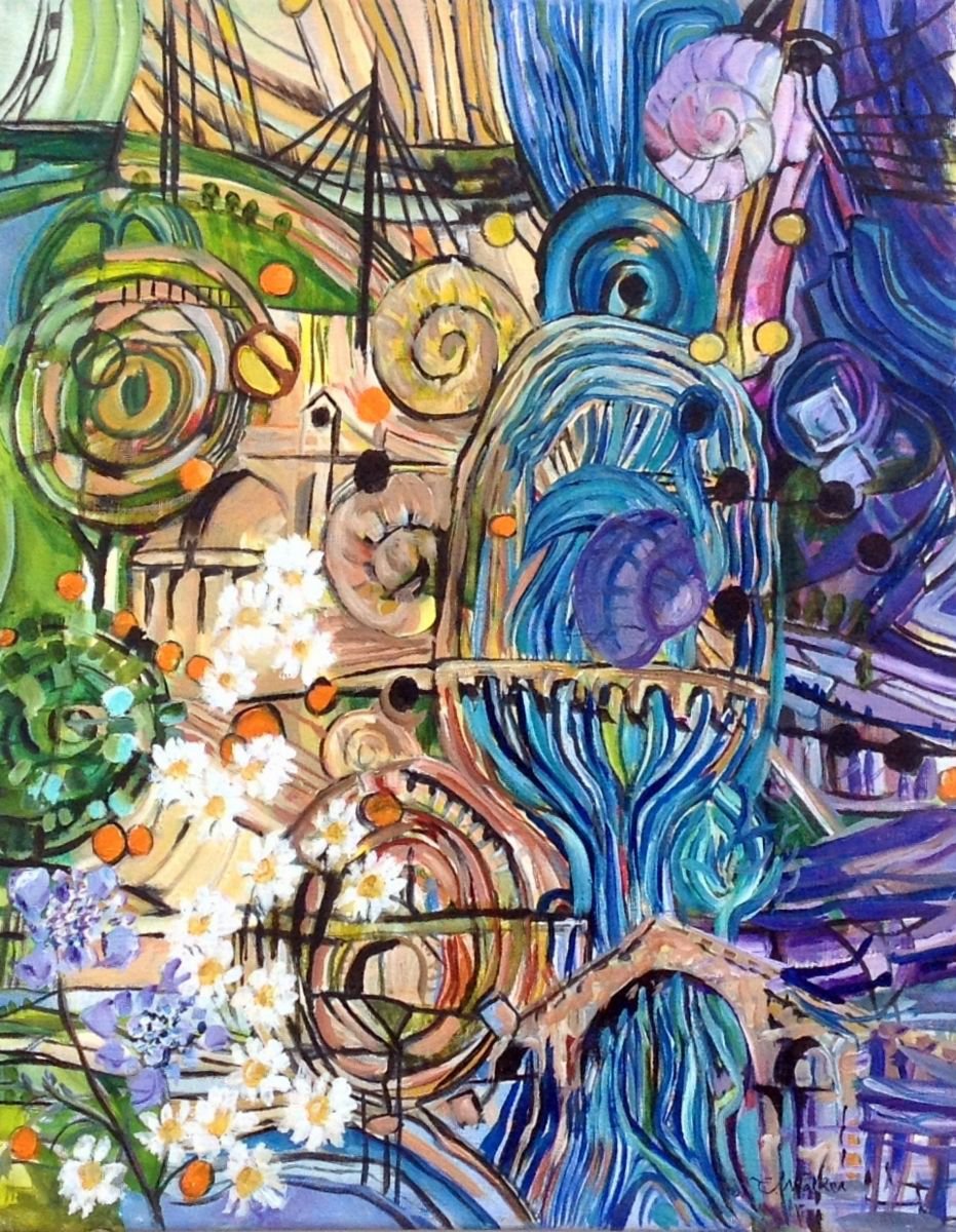 Organic Landscape Oil Painting By Chris Walker, 16 X 20, Bridges, Original Artwork