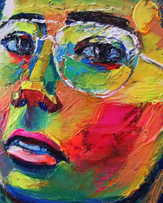 VIBRANT PORTRAIT OF A YOUNG FASHION ICON: AN IMPRESSIONIST OIL PAINTING