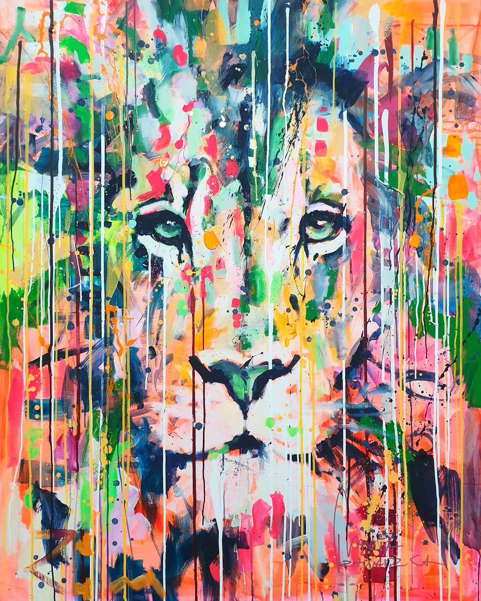 Impressionistic Animal Acrylic Painting By Marta Zawadzka, 47 X 59", Courage, Original Artwork