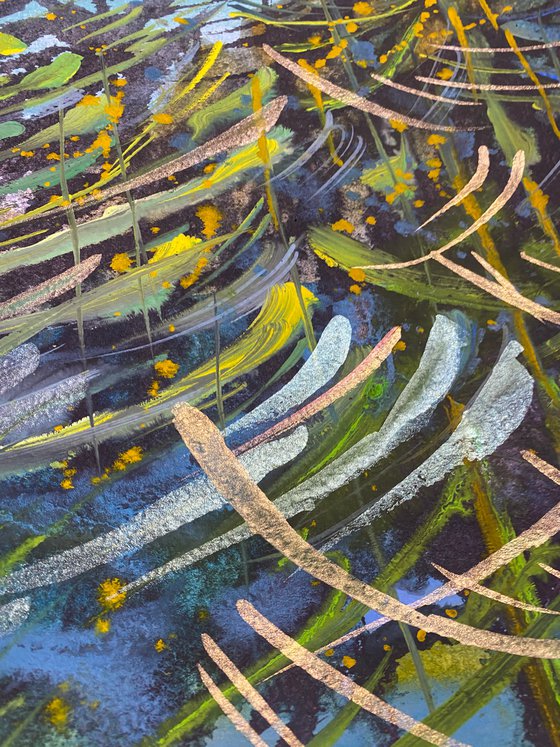 Reeds on the river. Painting from nature