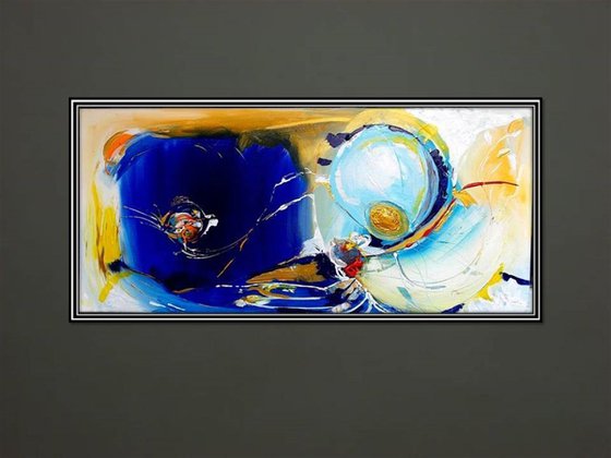 Chicken or the egg? - Large Blue Painting, 50 x 100 cm.