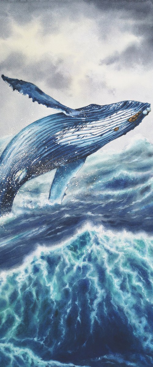 RESERVED - Blue Whale by Olga Beliaeva Watercolour