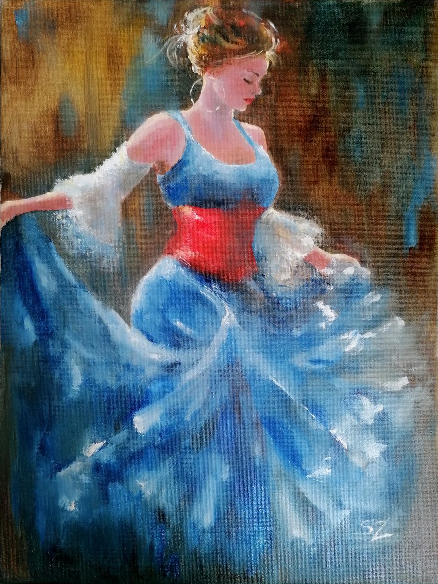 Impressionistic Portrait Oil Painting By Susana Z. Harris, 12 X 16", Flamenco Dancer 242, Original Artwork