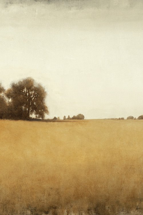 Summer Oak Trees 220914, earth tones tonal landscape with trees by Don Bishop