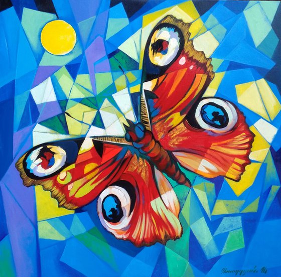 Butterfly (60x60cm, cubism, oil painting, ready to hang)