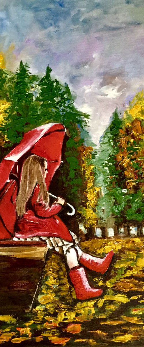 YOUNG LADY WITH UMBRELLA. AUTUMN. by Olga Koval