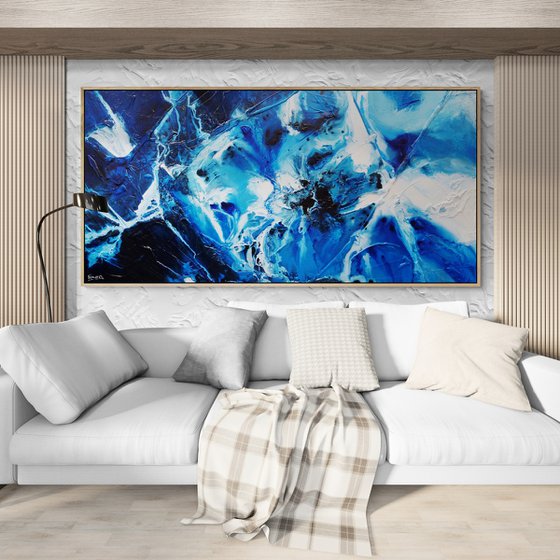 Blue Theory 200cm x 100cm Textured Abstract Art