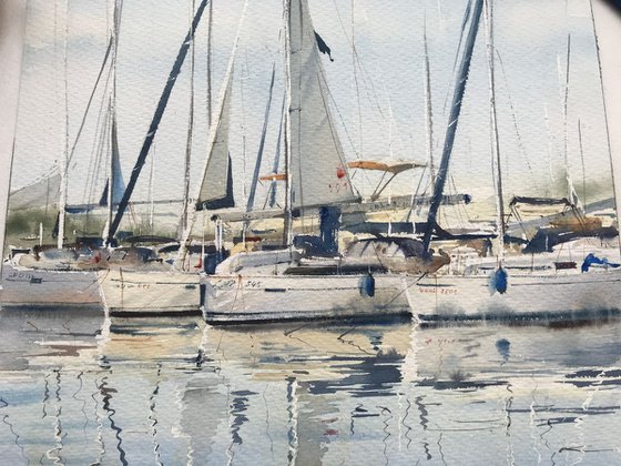 Moored yachts