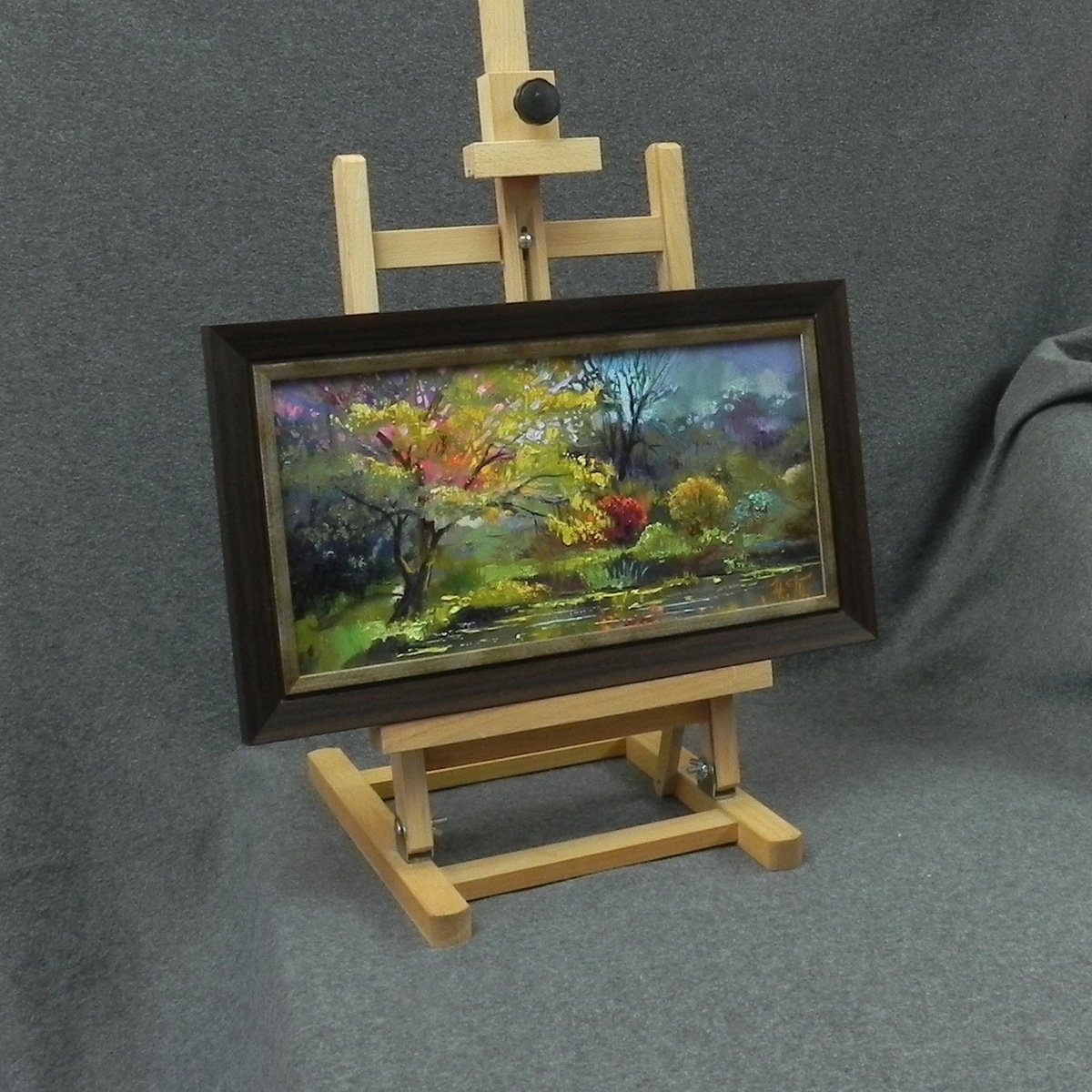 Impressionistic Landscape Oil Painting By Tetiana Novikova, 19 X 11", "Autumn Reflection", Original Artwork