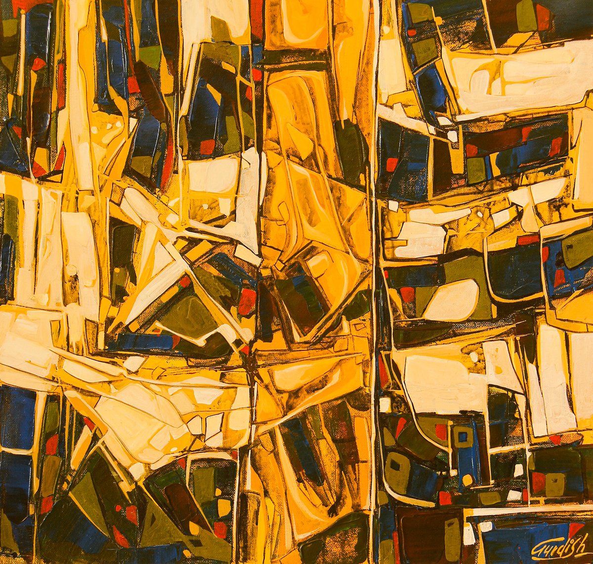 Abstract Acrylic Painting By Artist Gurdish Pannu, 18 X 18, The Sunshine Painting, Original Artwork