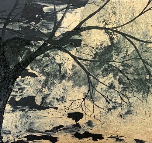 Black and Gold Tree Landscape by Carol Wood