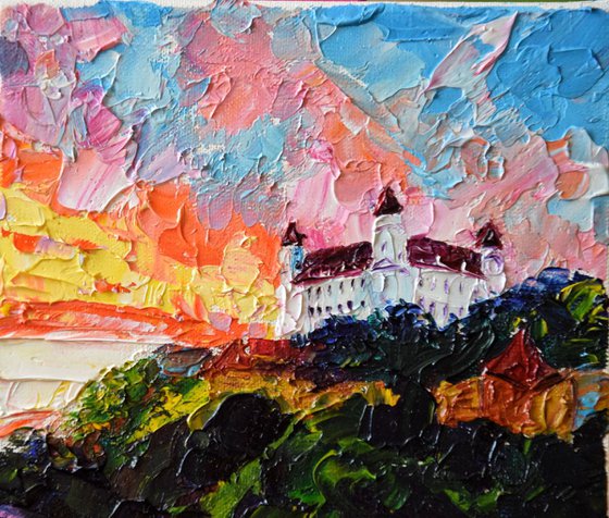 Bratislava fairy sunset OIL PAINTING on canvas Castle in Slovakia