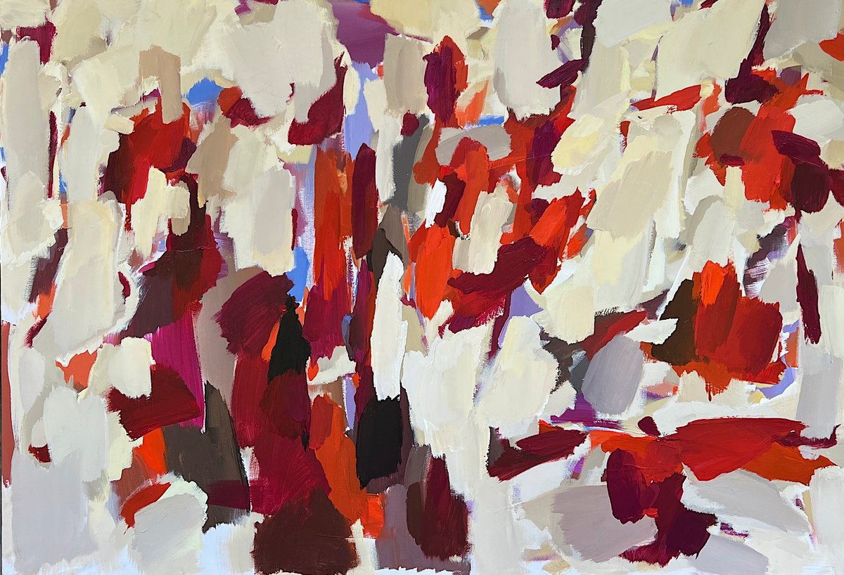 Abstract Acrylic Painting By Ana Saut, 51 X 35, Bright Moments/Abstract Red Painting, Original Artwork