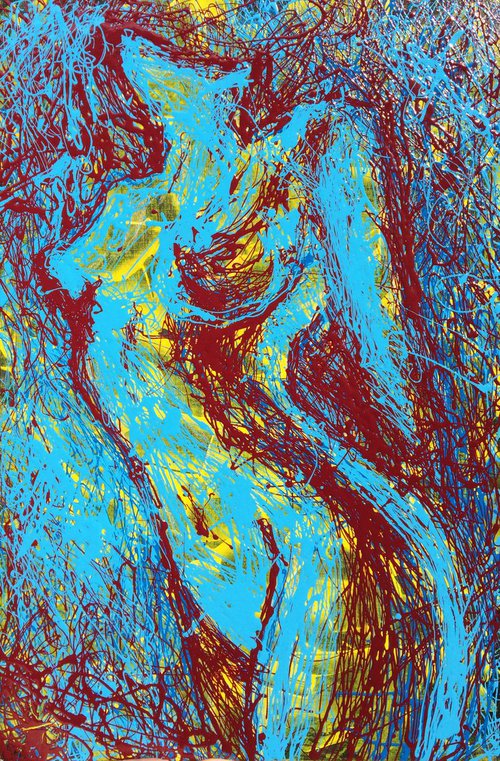 Red & blue abstract nude #2. 40X60cm by Vitaliy Koriakin