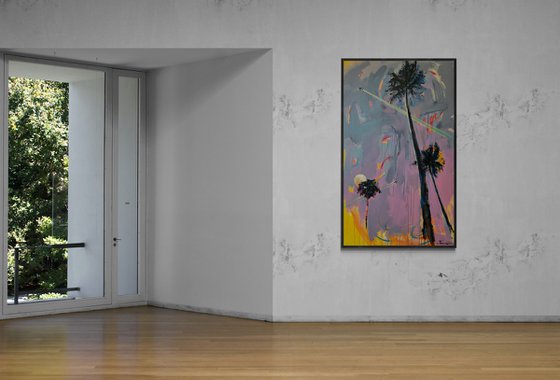 XL Big artwork - "Flight to Miami" - Pop Art - Huge painting - Palm - Street Art - Expressionism - Sunset