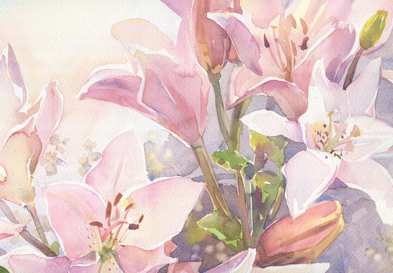 Evening lilies / ORIGINAL watercolor 22x15in (56x38cm)