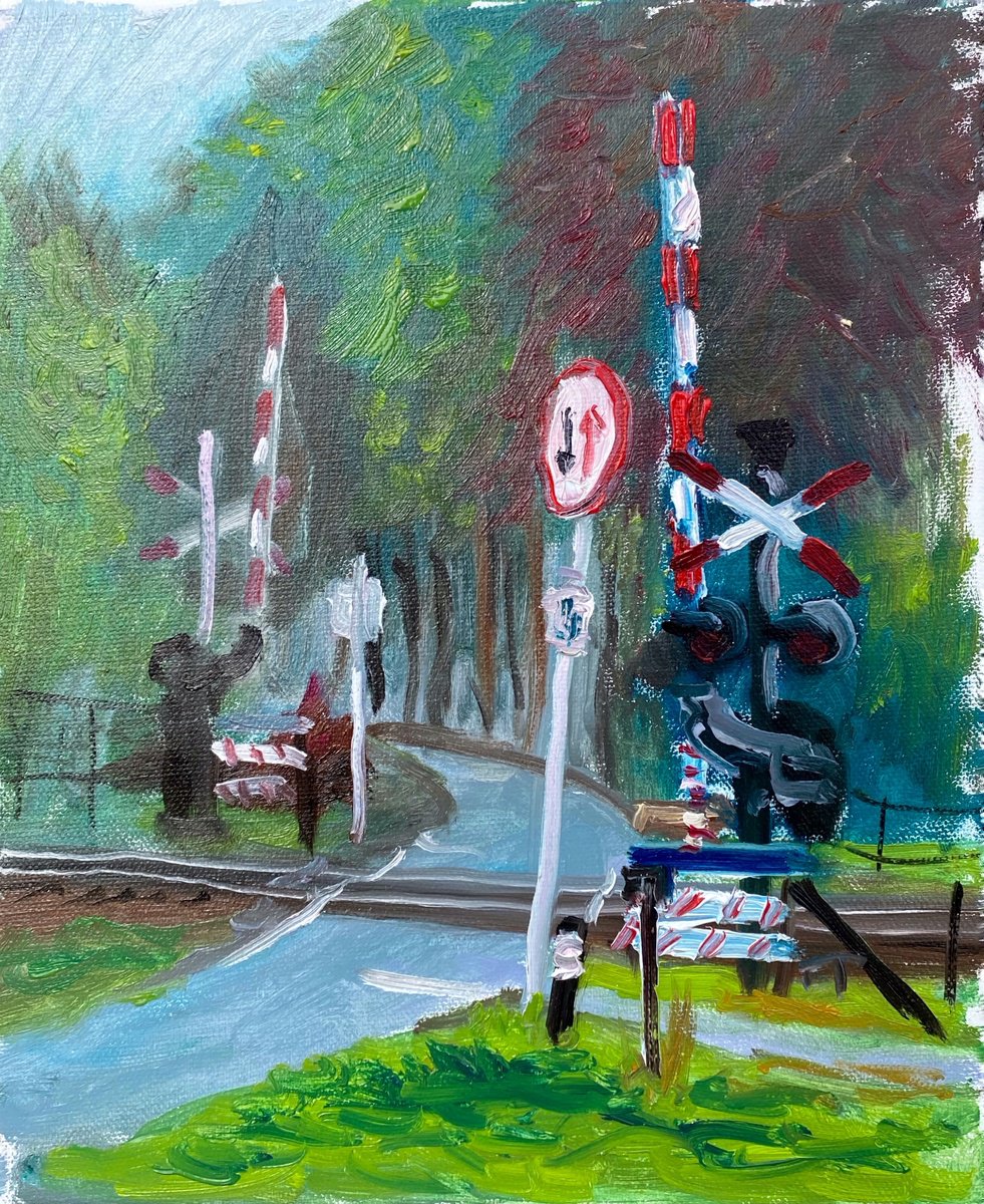 Impressionistic Cityscapes Oil Painting By Dmitry Fedorov, 10 X 12, The Railway Crossing In Dalen, Original Artwork