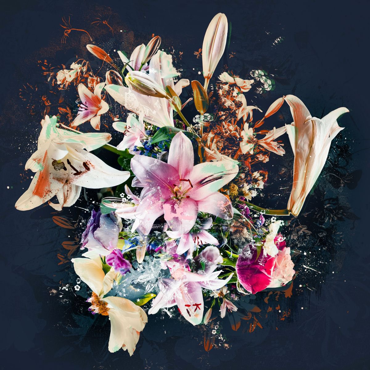 Botanical Painting By Teis Albers, 39 X 39", Bouquet Viii, Original Artwork