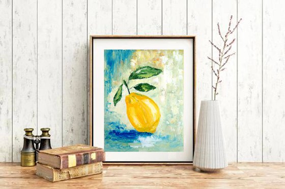 Lemon Painting Original Art Fruit Artwork Citrus Wall Art Small Kitchen Painting