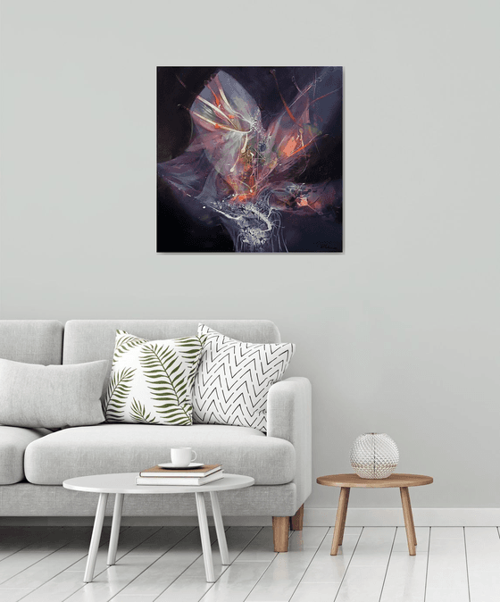 Angelic and twisted transformation abstract flowers framed painting O Kloska