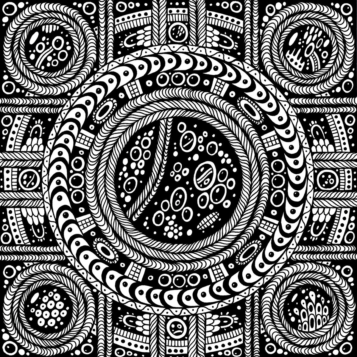 Surrealistic Abstract Ink Drawing By Veronika Demenko, 8 X 8", Surreal Pattern N.11, Original Artwork