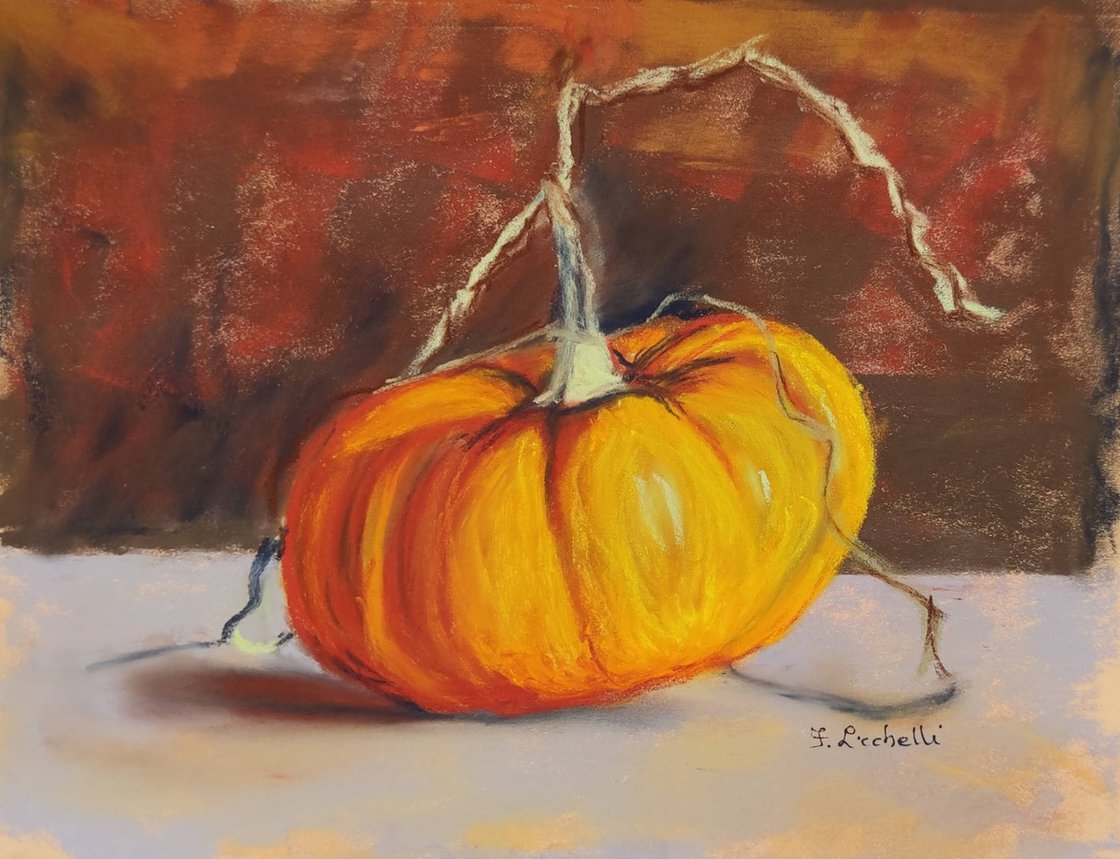 Pumpkin painting tiny drawing pumpkin soft pastels original