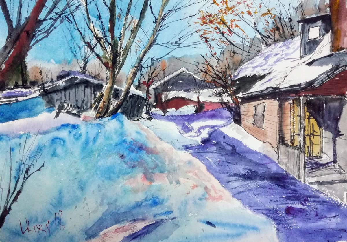 Impressionistic Cityscapes Watercolour By Leonid Kirnus, 16 X 11", The March, Original Artwork