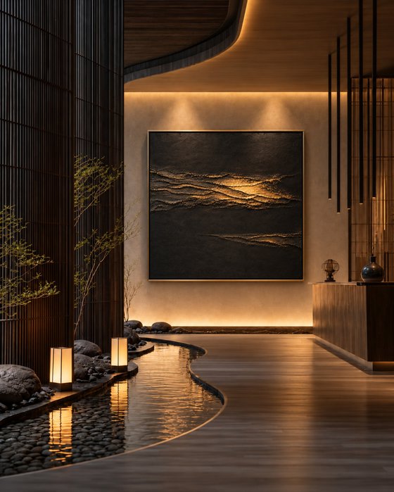 Textured Black Currents in Gold Moonlight