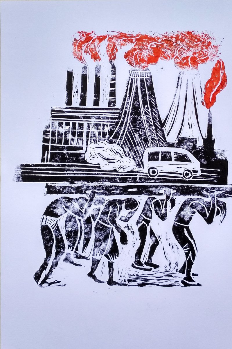 Illustrative Cityscapes Linocut By Ann Krasikova, 8 X 11, Survival- Linocut Print, Original Artwork