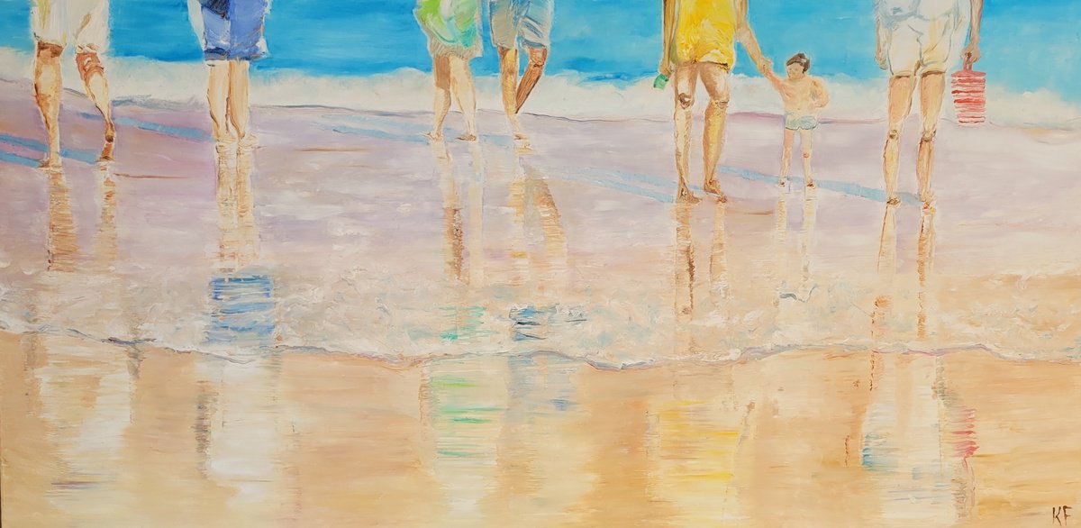 Impressionistic Portrait Oil Painting By Kathrin Floge, 39 X 20", On The Beach, Original Artwork