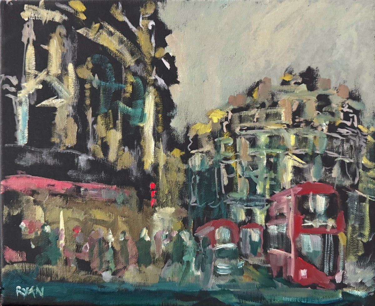 Impressionistic Cityscapes Oil Painting By Ryan Louder, 12 X 10", London Piccadilly, Original Artwork
