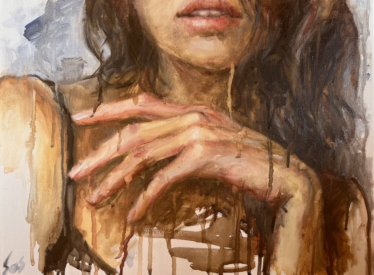 Expressive Portrait Oil Painting By Liubou Sas, 16 X 12", Tender, Original Artwork