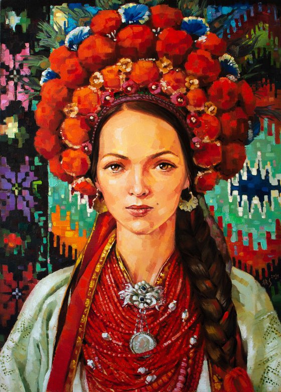 UKRAINIAN BEAUTY IN FOLK COSTUME by Yaroslav Sobol (Beautiful Girl Portrait ethno style ethnic style boho style Home Decor Gift)