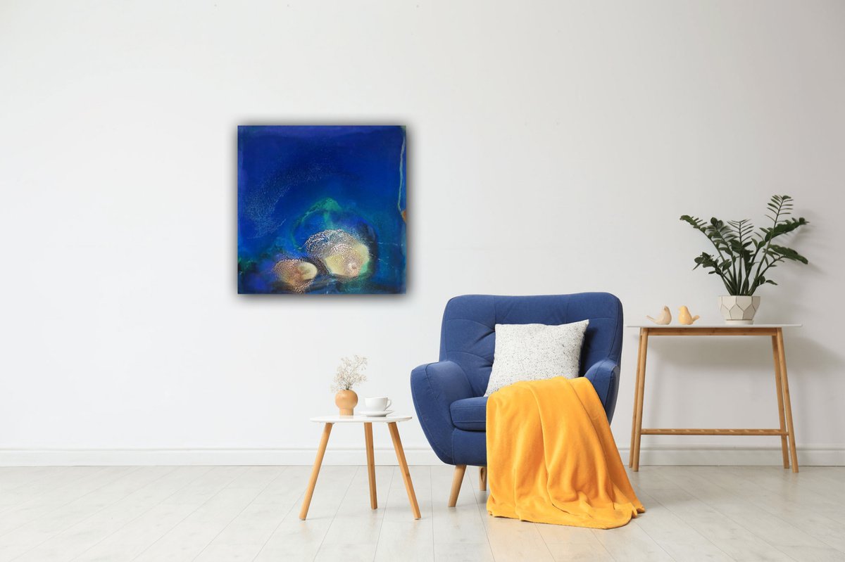 Organic Abstract Painting By Ana Hefco, 24 X 24, Cenote - Aerial Ocean Painting, Original Artwork
