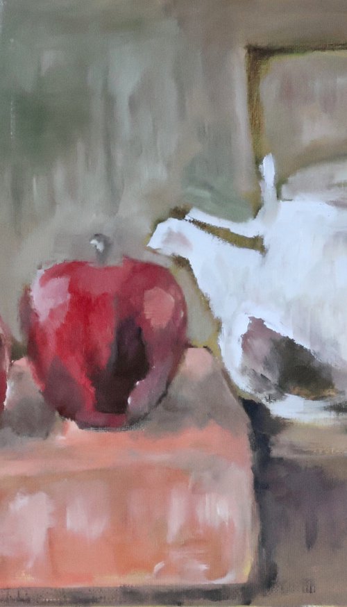 Red apples and teapot by Elena Zapassky