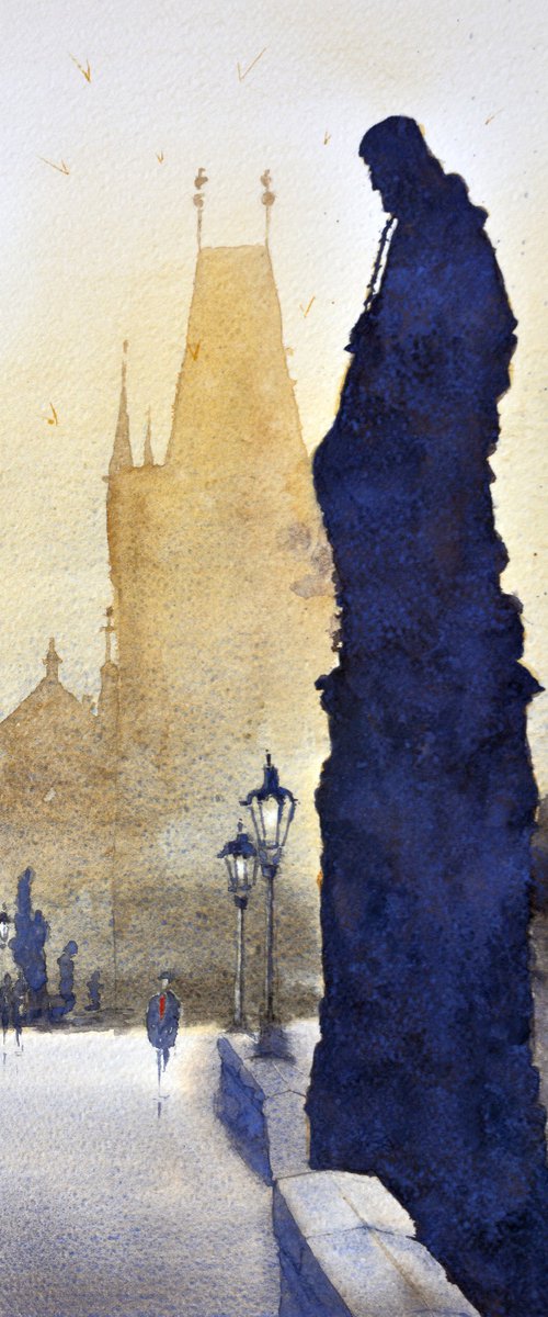 Prague Charles Bridge atmosphere 17x36 cm 2022 by Nenad Kojić watercolorist