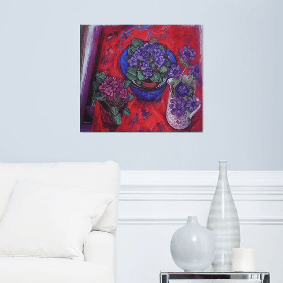 African Violets on red