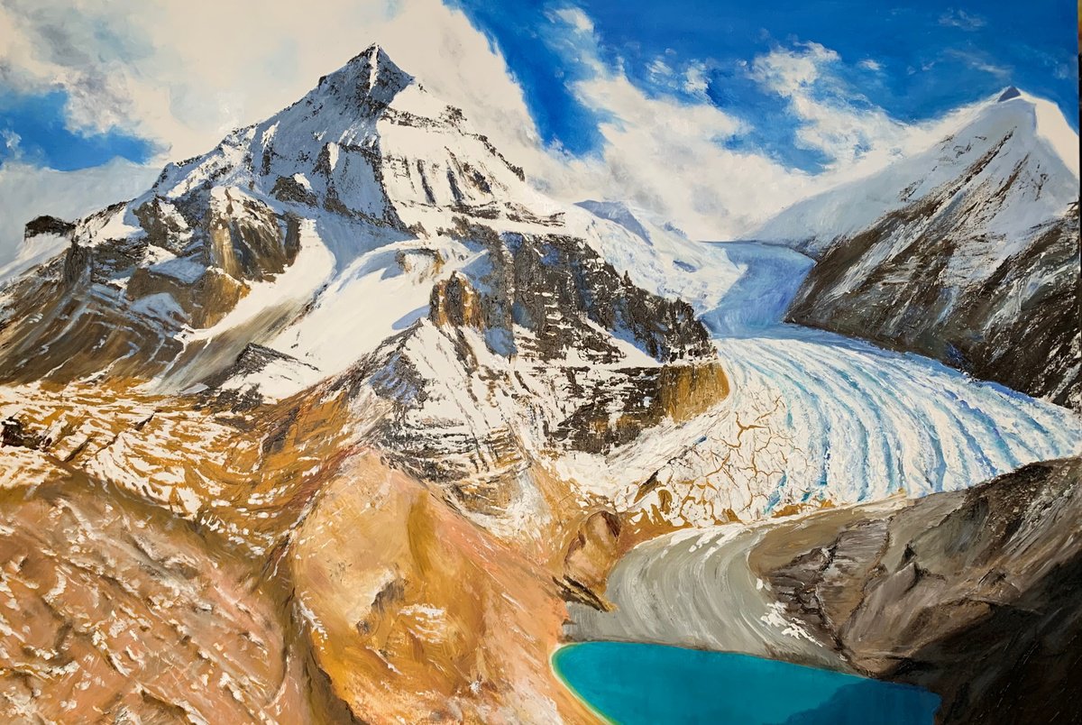 Impressionistic Landscape Painting By Gianfranco Combi, 39 X 28, Turchese Dal Ghiacciaio, Original Artwork