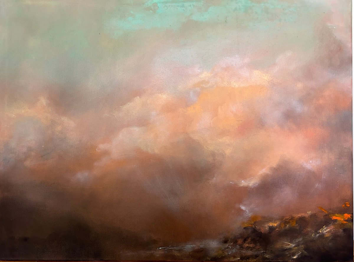 Abstract Landscape Oil Painting By Yuliia Kyrsanova, 31 X 24", Tide, Original Artwork