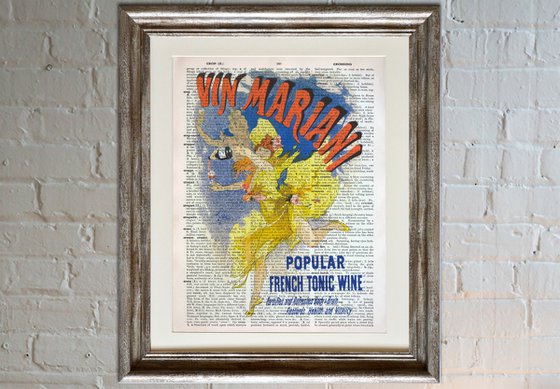 Vin Mariani - Collage Art Print on Large Real English Dictionary Vintage Book Page