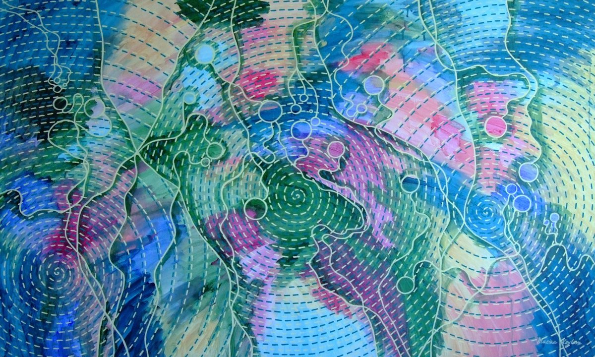 Abstract Acrylic Painting By Marina Krylova, 59 X 35", Wild Nature #02, Original Artwork