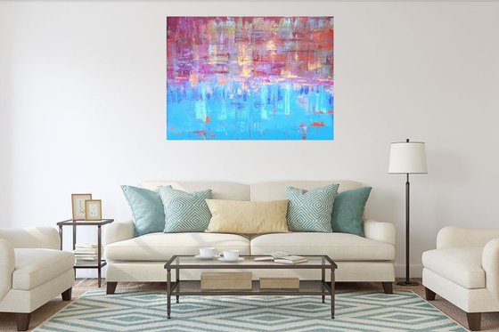 Spring Blues - XL colorful palette knife painting
