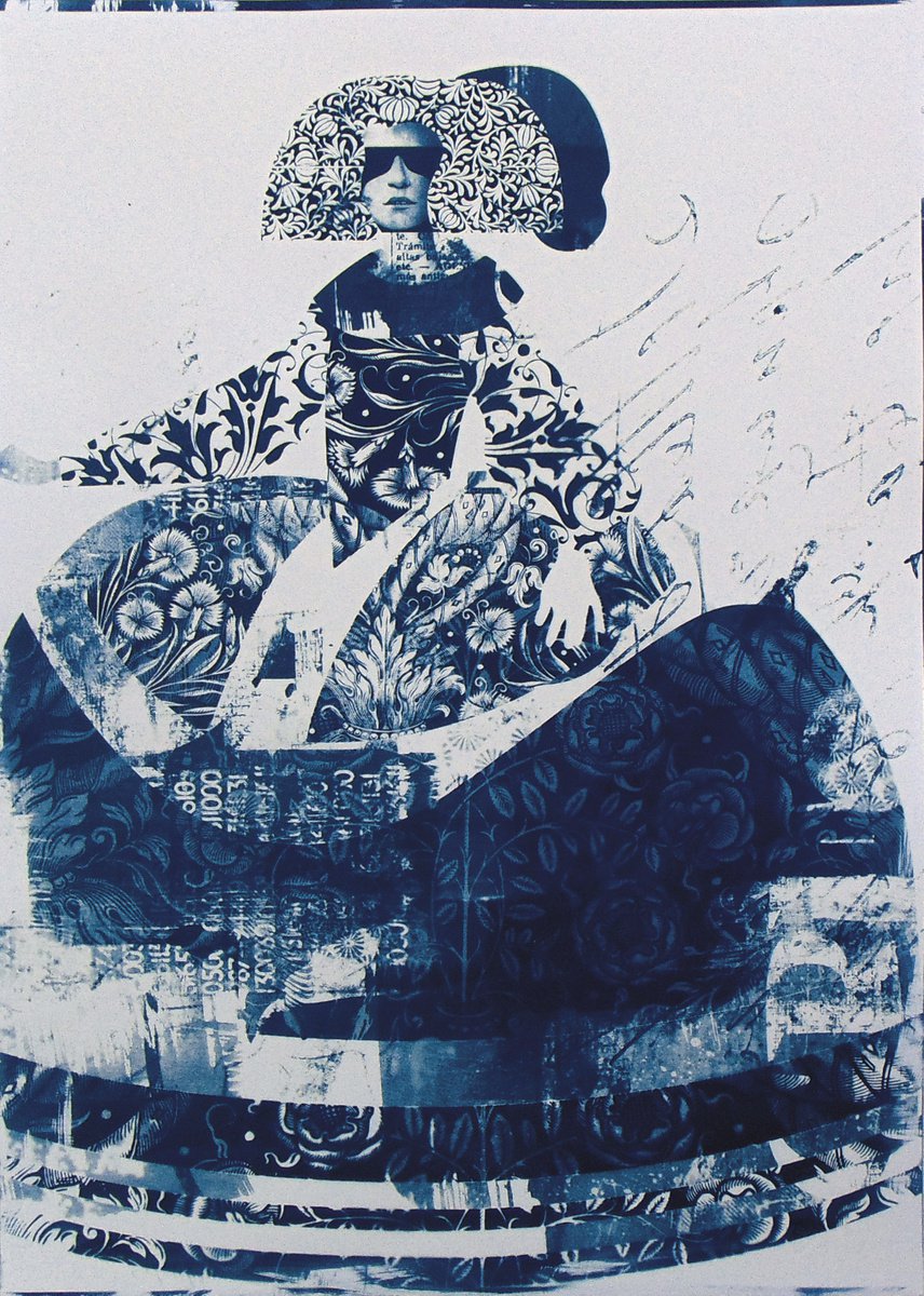 Illustrative Portrait Print By Manel Villalonga, 17 X 24", Cyanotype 20 Baroque, Original Artwork