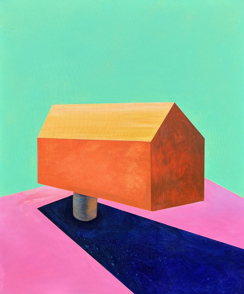 Geometric Cityscapes Acrylic Painting By Katrin Roth, 39 X 47", Uninhabitated 1, Original Artwork