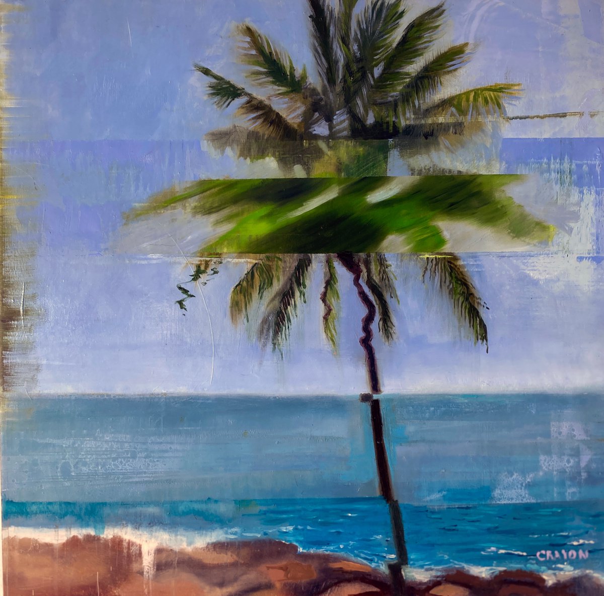 -Glitch Palm 16x16 in 41x41 cm by Dennis Crayon
