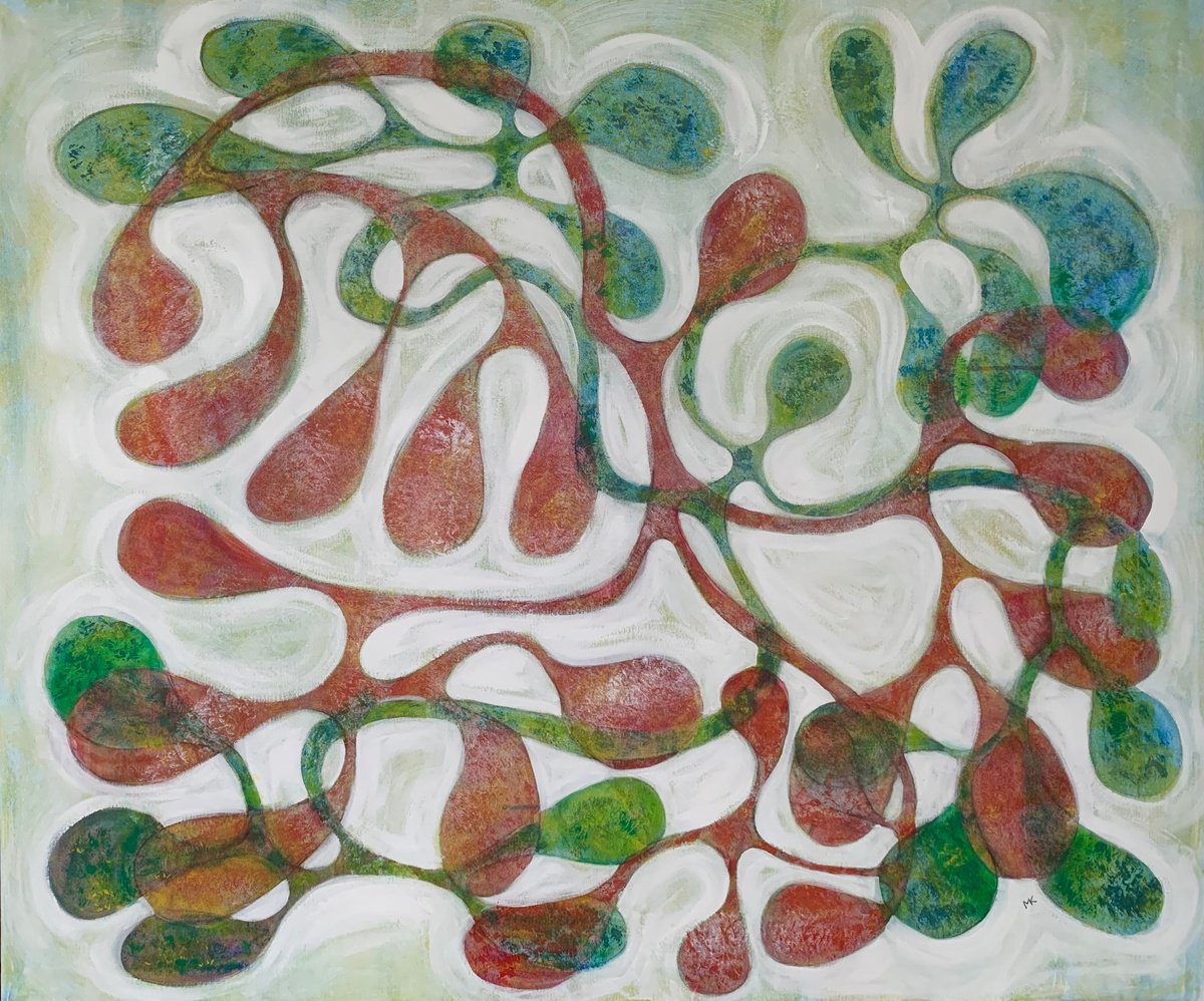 Abstract Acrylic Painting By Maarit Korhonen, 47 X 39", Twist, Original Artwork