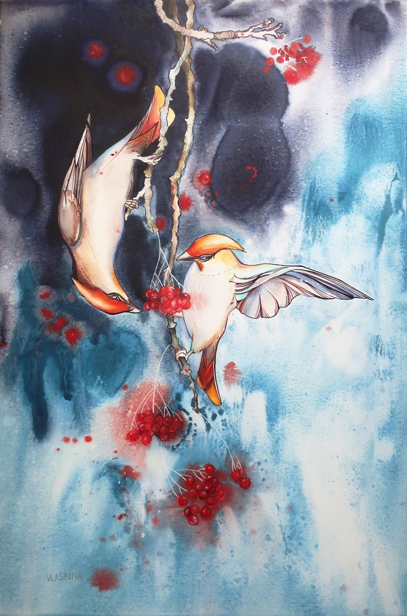 Birds. Bohemian Waxwings by Alla Vlaskina